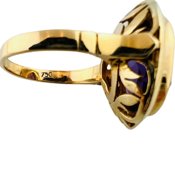 18K Yellow Gold Lab Created Oval Purple Sapphire Ring Size 7.25 #15673 - Picture 4 of 10